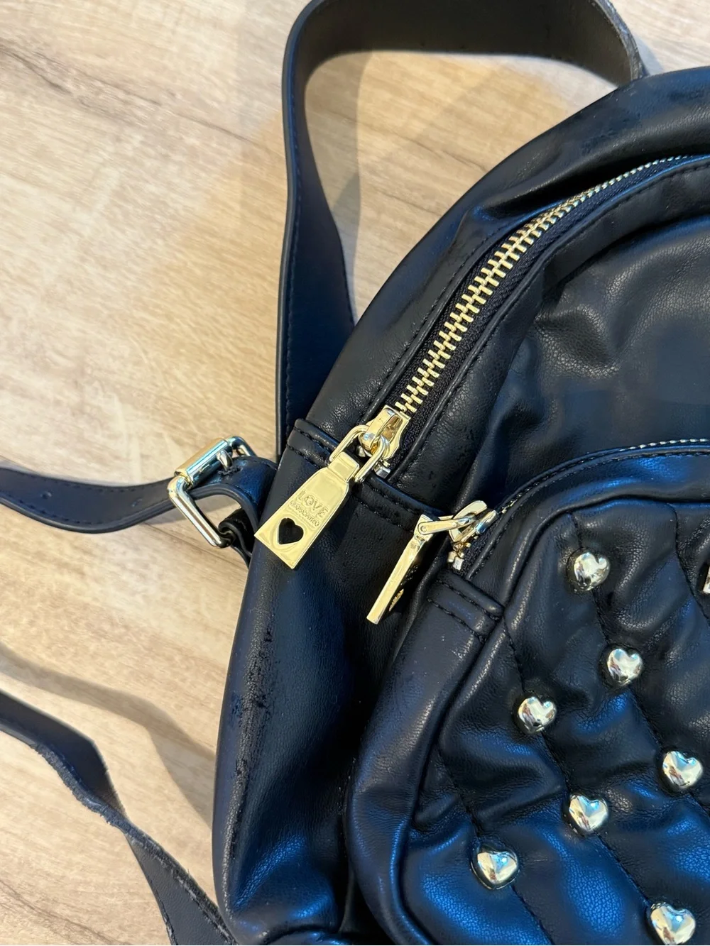 Love Moschino Studded Heart Backpack Nappa Black